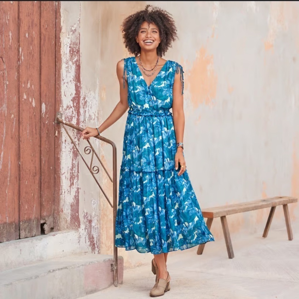 Sundance Karen meadow blue floral midi dress 26922